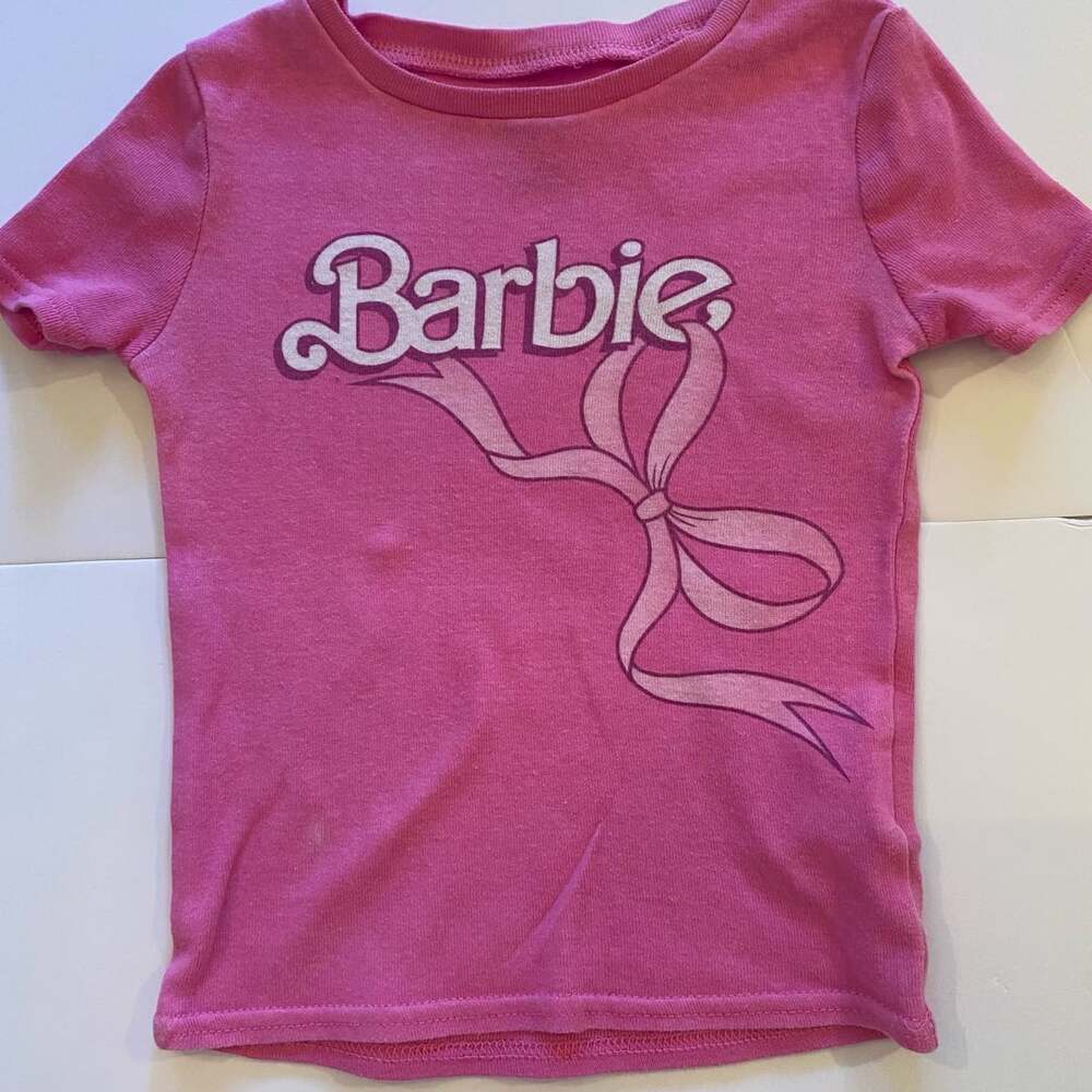 Barbie Graphic T-Shirt Size 4T Pink Bow Logo Short Sleeve Toddler Girl